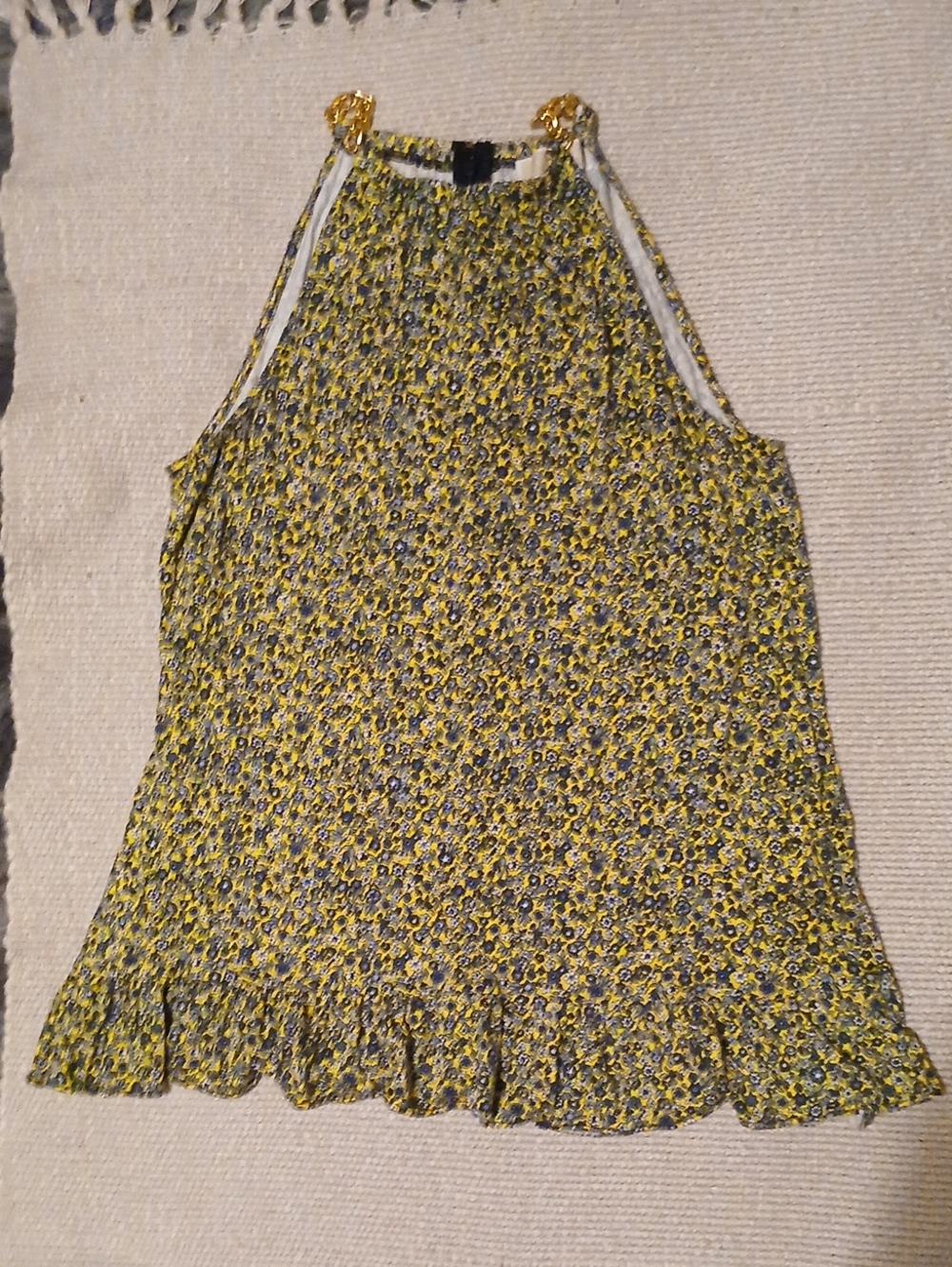 MICHAEL Michael Kors Yellow Floral Halter-Style Ruffle Hem Camisole